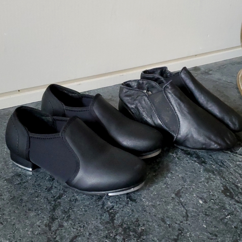 SET: GUC Theatricals Boys Slip-on Tap & Jazz Shoes Black, Child Dance 12.5 & 2
